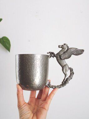 Vintage Bellena Bay Pewter Pegasus Handle Mug Hammered Handmade Fantasy